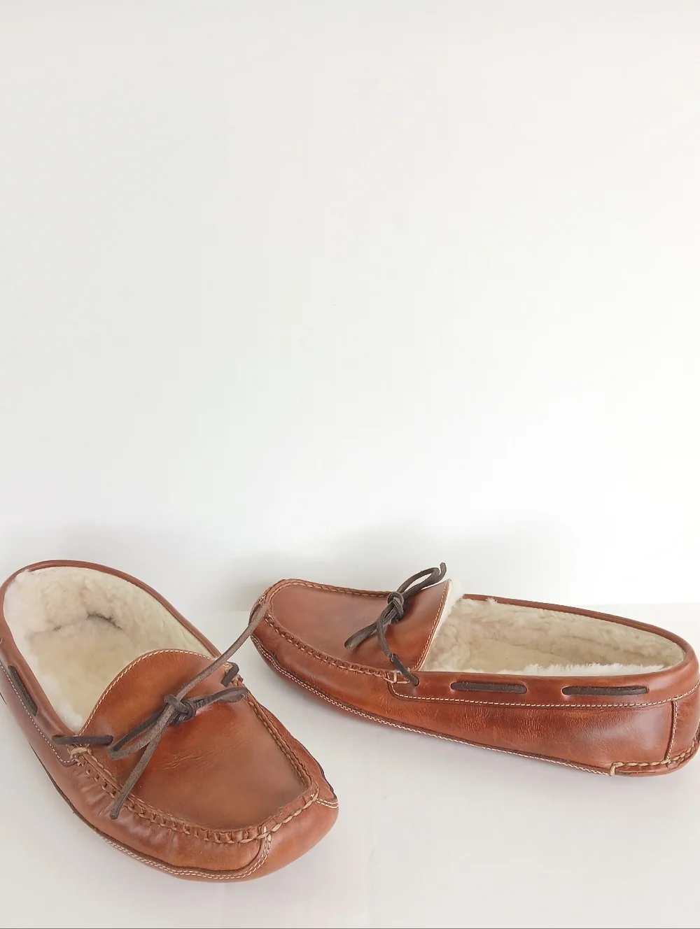 L.L. Bean Double Sole Leather Moccasin Slippers Shearling Lined